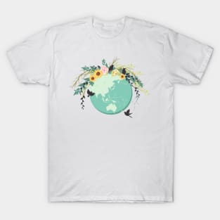 Cute Earth Day Floral Globe T-Shirt